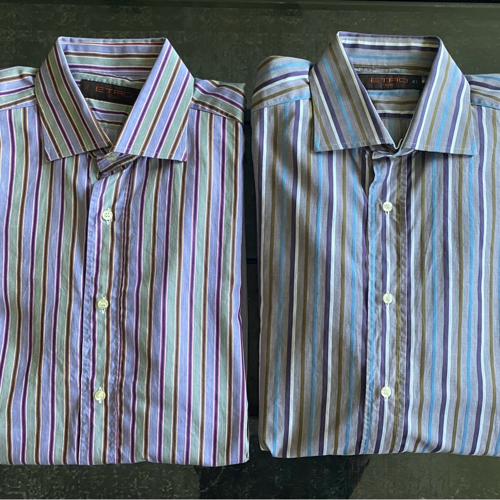 2 ETRO Shirts Italian Striped Men's Shirts Multicolor Italy 41 Large